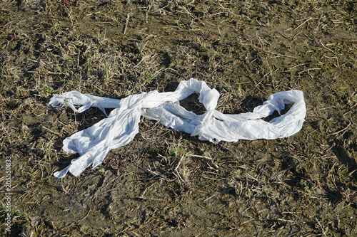 Environmental pollution with plastic of agricultural field. photo
