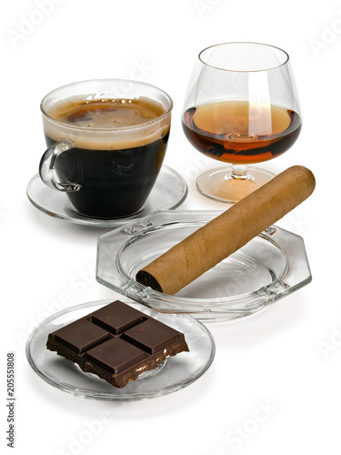 Cognac, cigar, coffee, chocolate.