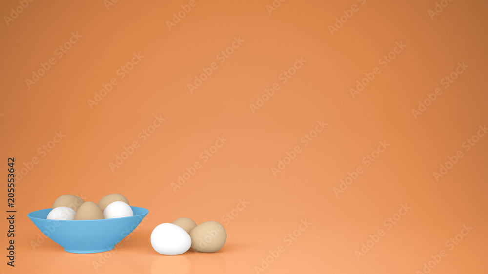 Chicken eggs into a blue cup and on the table, orange background with copy space, breakfast easter food concept idea Chicken eggs into a blue cup and on the table, orange background with copy space, breakfast easter food concept idea