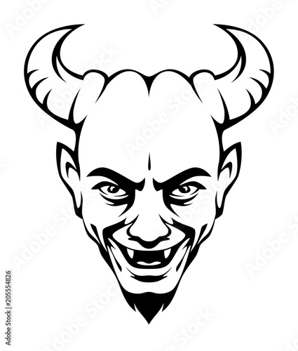 Devil horned head on a white background