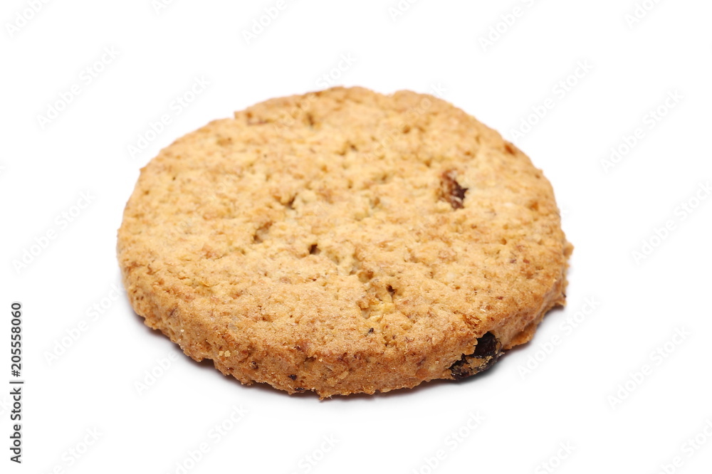 Round whole wheat biscuits with raisins isolated on white background Round whole wheat biscuits with raisins isolated on white background