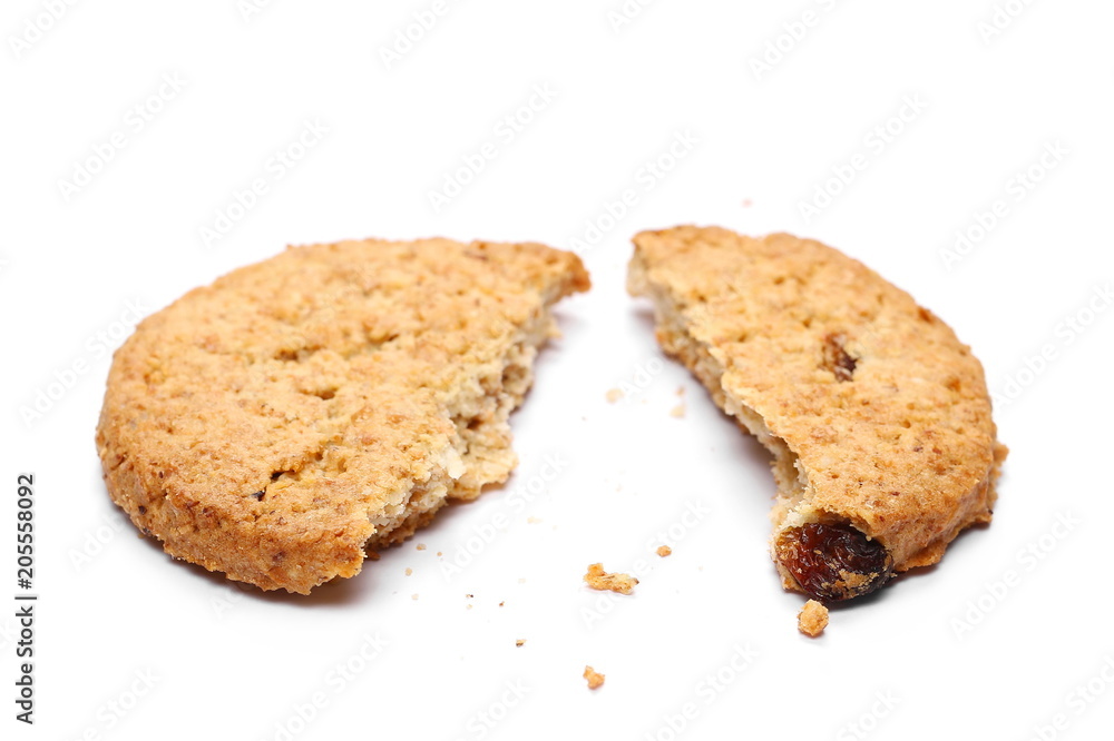 Round whole wheat biscuits with raisins isolated on white background Round whole wheat biscuits with raisins isolated on white background