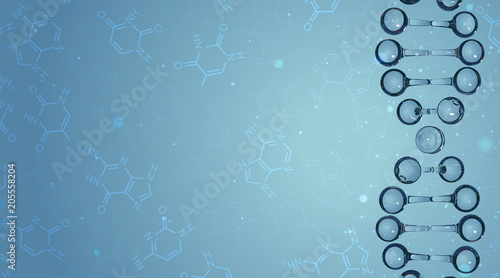 DNA molecules and chemical formulas. Vector background