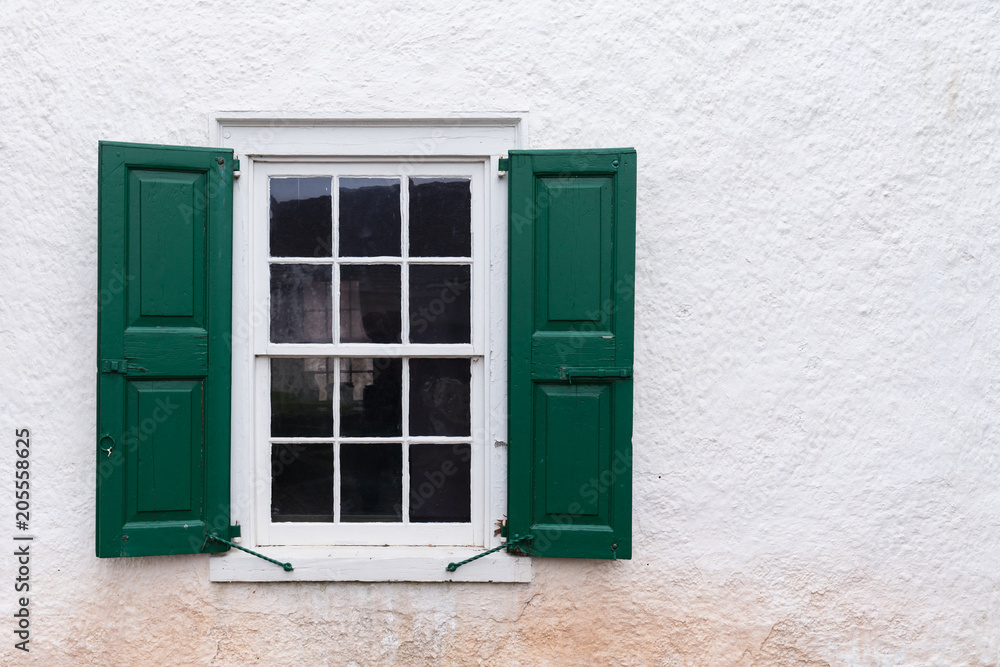 Old Window with Green Shutters Old Window with Green Shutters