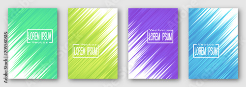 Set of four brochures, posters, flyers. Green yellow purple blue stripes diagonally.  For your design. 10 eps © Сергей Захаров