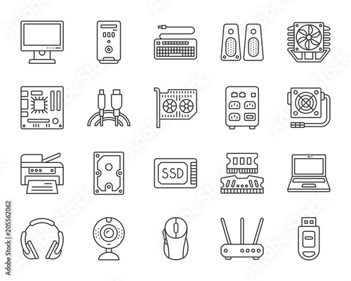 Computer simple black line icons vector set