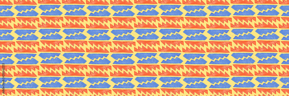 Fototapeta premium Geometric watercolor ethnic pattern seamless with natural paper textures and watercolor effects.