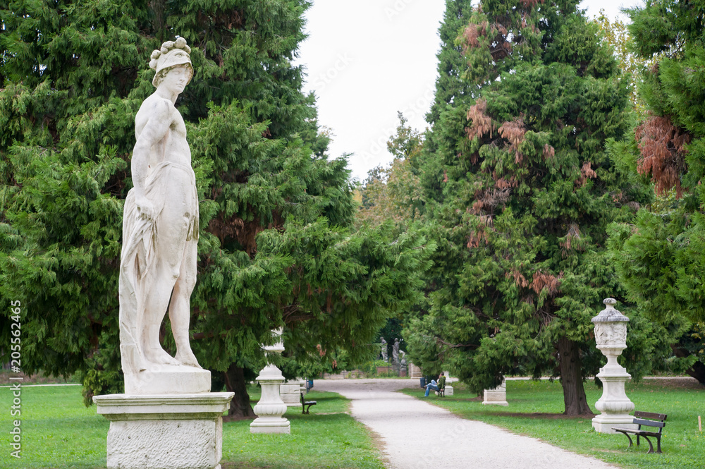 Obraz premium The main avenue of Querini park in Vicenza with its typical ornamental statues and sculptures