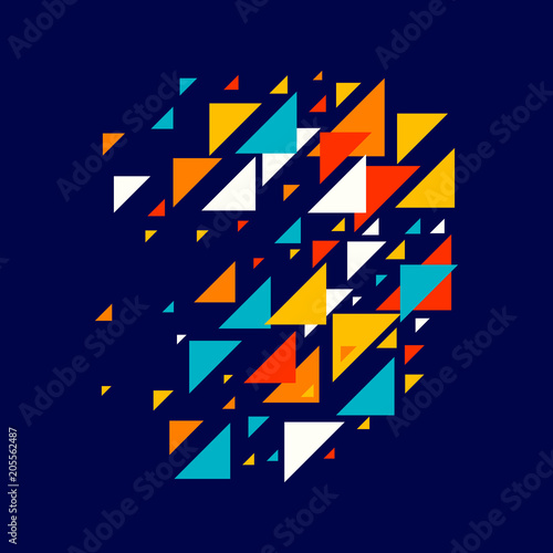 Abstract geometric background - multicolor triangles pattern. Vector illustration. Red, yellow, orange, navy blue colors. Rainbow colored triangles mosaic tessellation.