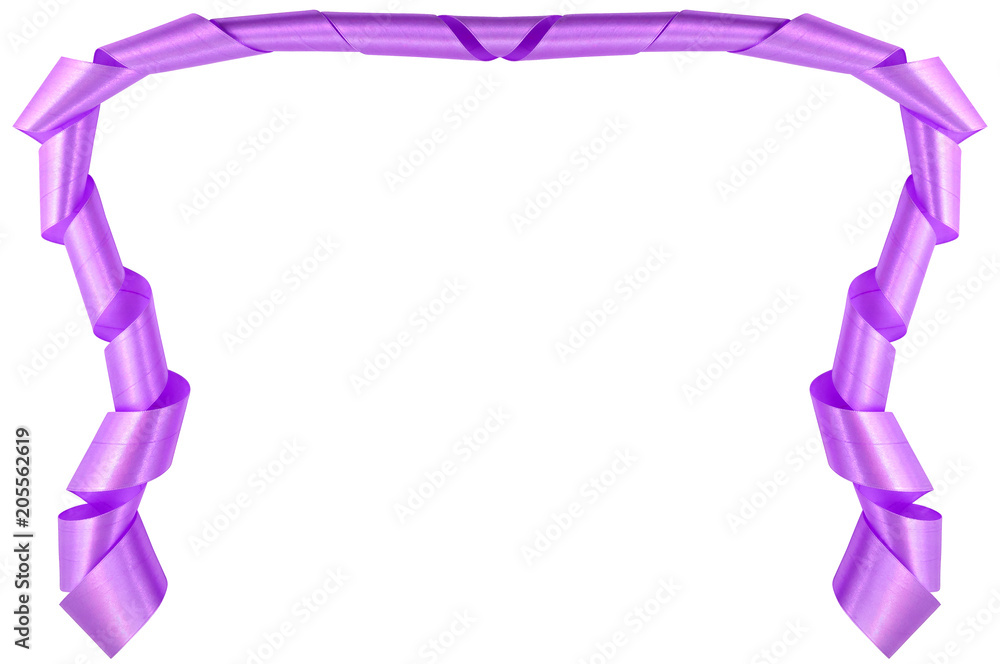 Purple frame on a white background without the bottom border of a satin ribbon, laid by turns. Purple frame on a white background without the bottom border of a satin ribbon, laid by turns.