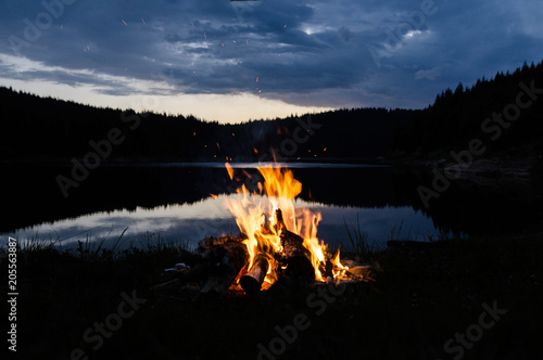 Campfire in the moutnains after sunset  photo