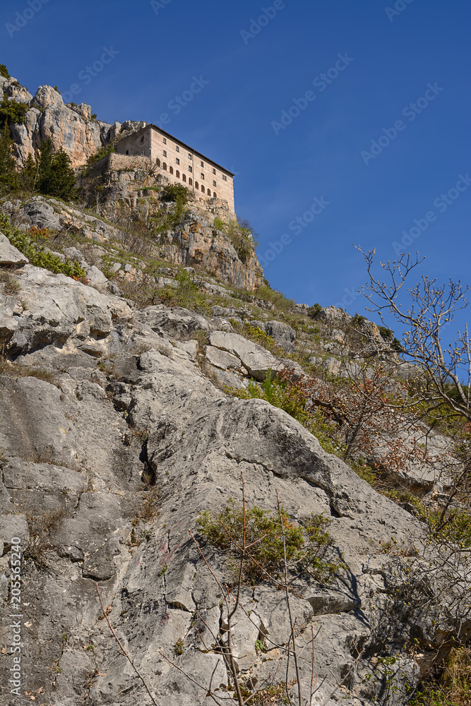 Hermitage of Sant'Onofrio in Morrone perched on the mountain