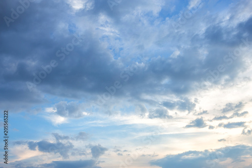 blue sky background texture with white clouds sunset.