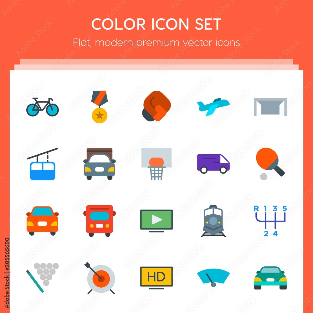 Fotografie Modern Simple Set of transports, sports, video, buildings Vector flat Icons