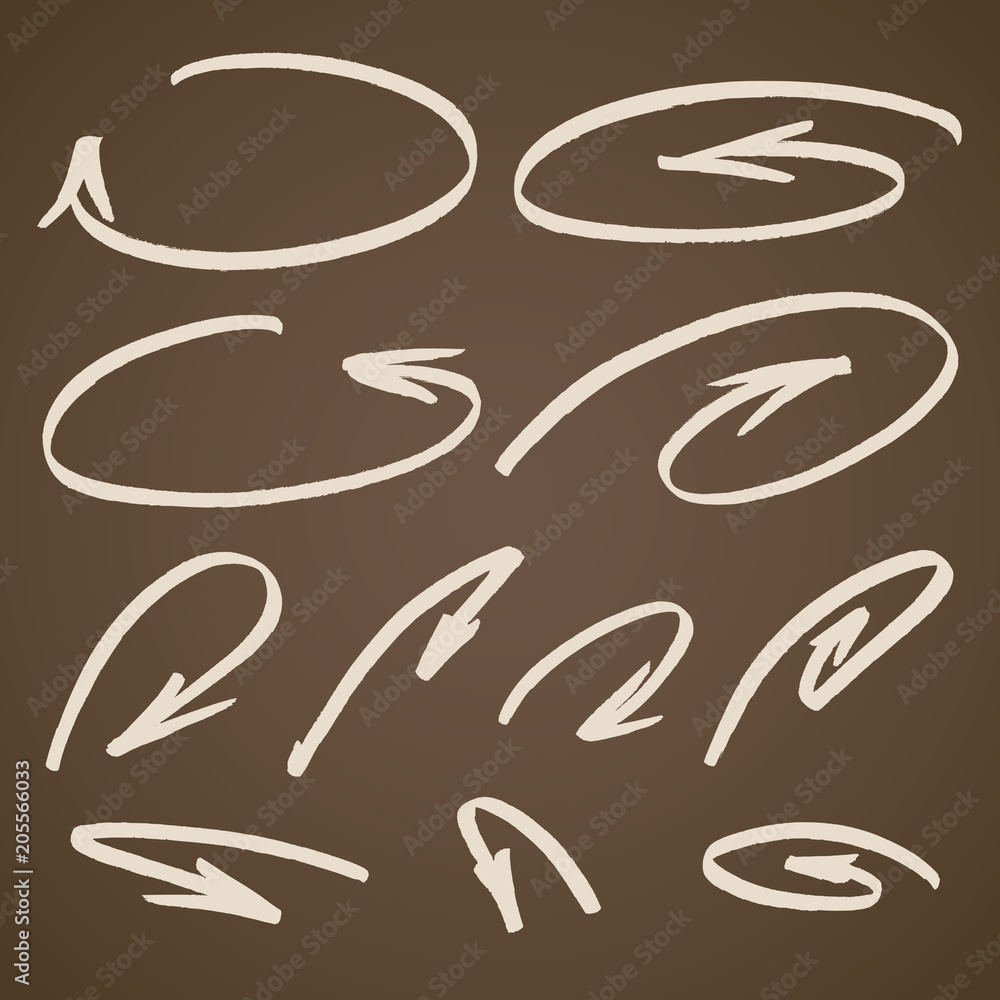 Round vector arrows hand drawn set Round vector arrows hand drawn set