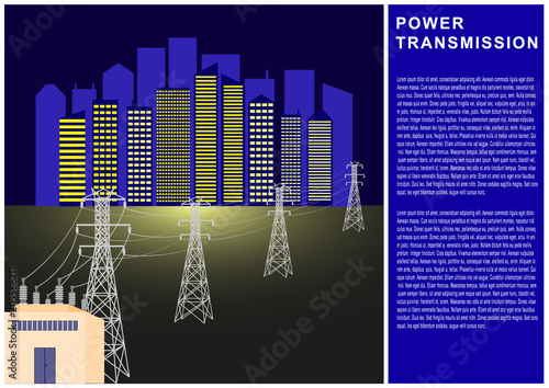 Power Transmission, electricity, high voltage line, transformer, city power supply.