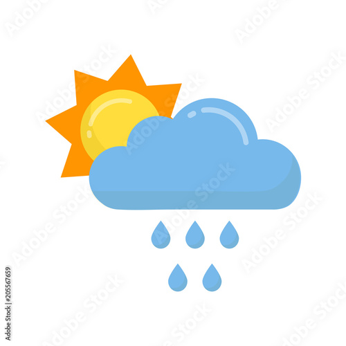 cartoon sun vector with a rainy cloud vector