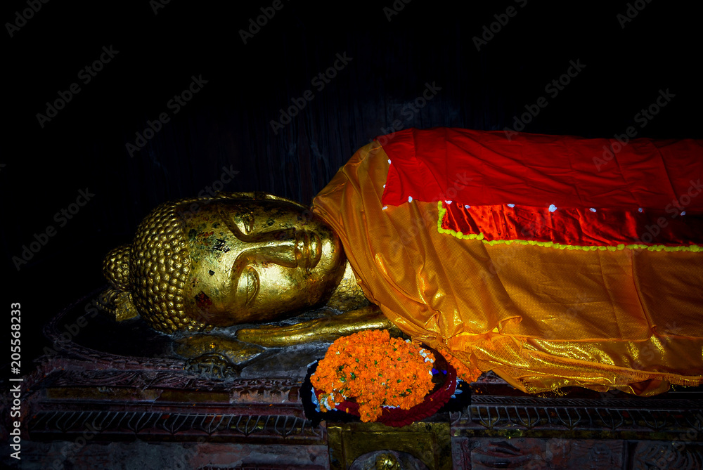Reclining Buddha image at death place of Gautama Buddha in