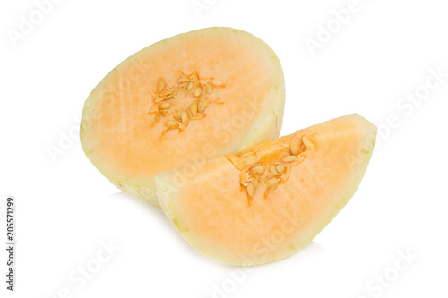 melon(sunlady) slice. half. isolated on white background