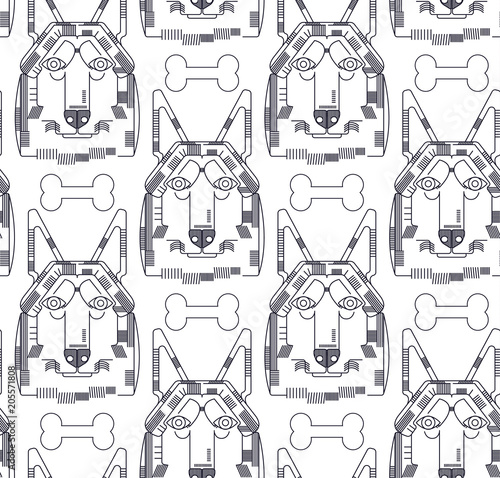 Dog vector seamless pattern cute illustration home pets doggy different breed. Modern vector plain line design icons and pictograms. 