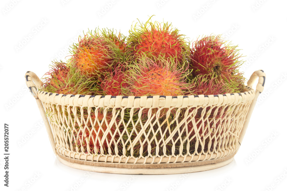 rambutan in basket isolated on white background rambutan in basket isolated on white background
