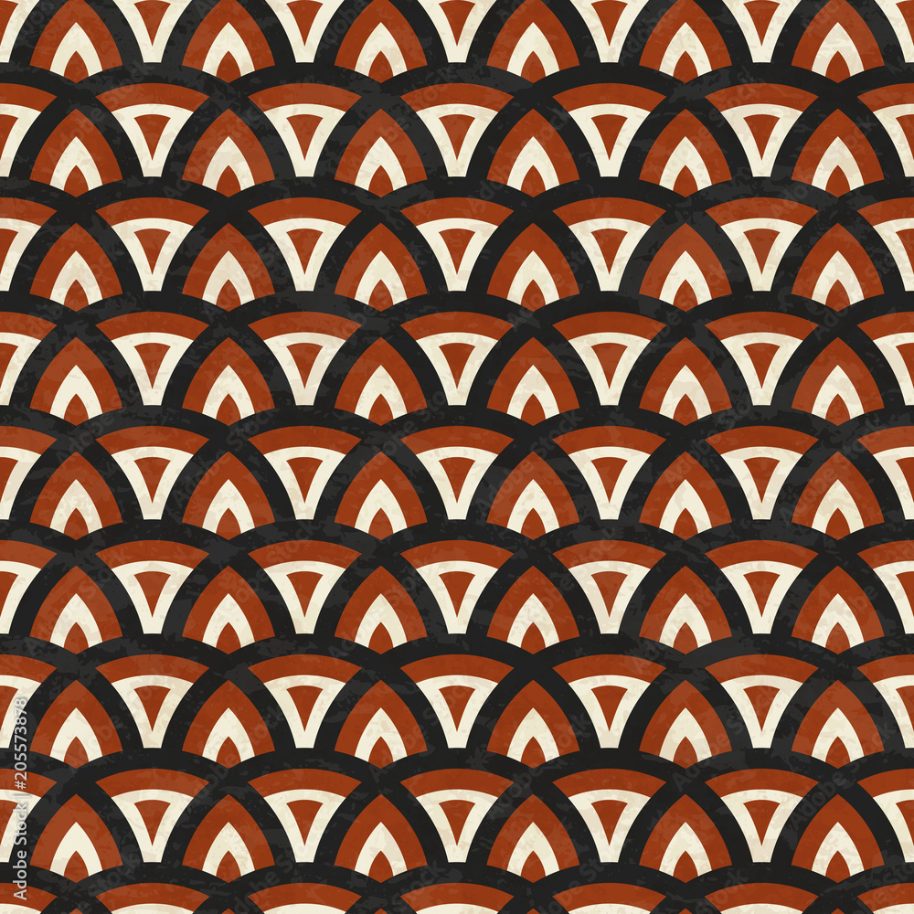 Ancient marbled floor tiles, abstract geometric pattern based on semicircles, textured seamless vector illustration Ancient marbled floor tiles, abstract geometric pattern based on semicircles, textured seamless vector illustration