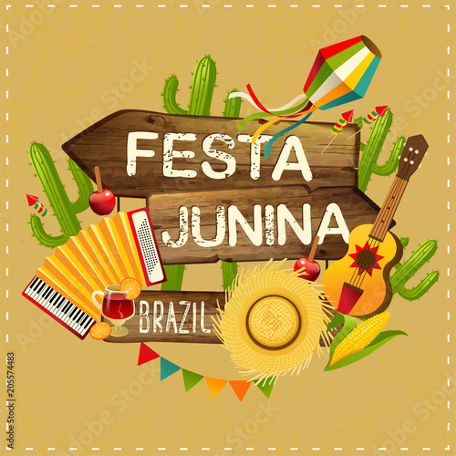 Festa Junina illustration traditional Brazil June festival party. Vector illustration. Latin American holiday.