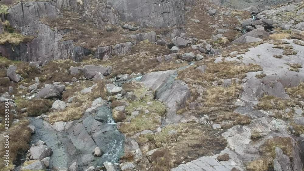 Waterfall at Conner Pass on Dingle Peninsula - aerial flight footage Waterfall at Conner Pass on Dingle Peninsula - aerial flight footage