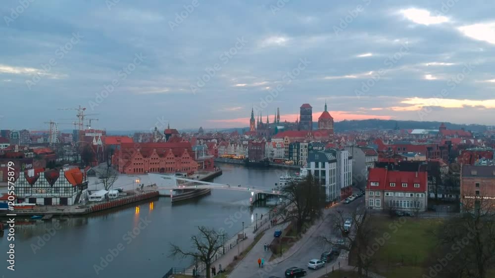 Aerial view of the old town in Gdansk at sunset, Poland Aerial view of the old town in Gdansk at sunset, Poland