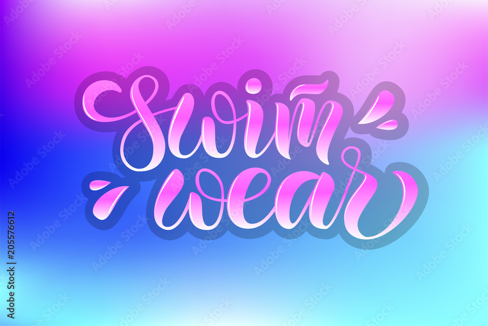 Swimwear vector illustration of lettering poster, logotype, text for clothes shop, catalog, collection, ad, special offer, accessories web site, item page. Banner for homepage, email, print, element