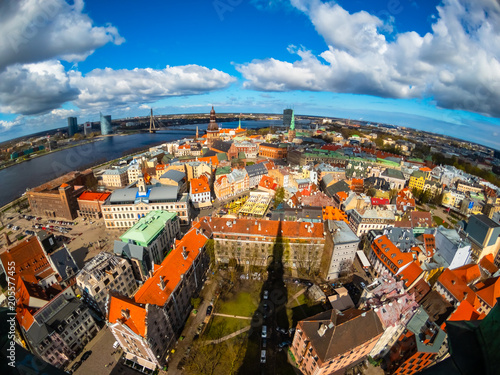 Top view of the old city of Riga and river Daugava