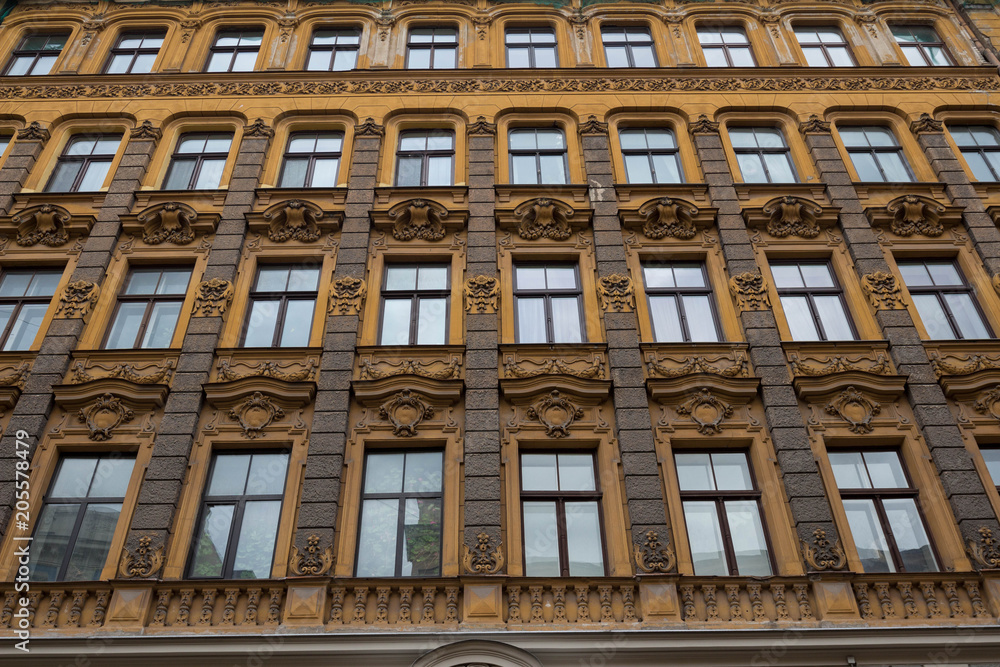 The building facade ,Riga, Latvia. This building is an example of Art Nouveau architectural style