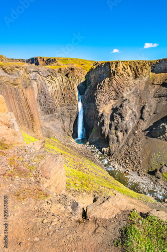 Beautiful and tall Icelandic waterfall Hengifoss, Iceland