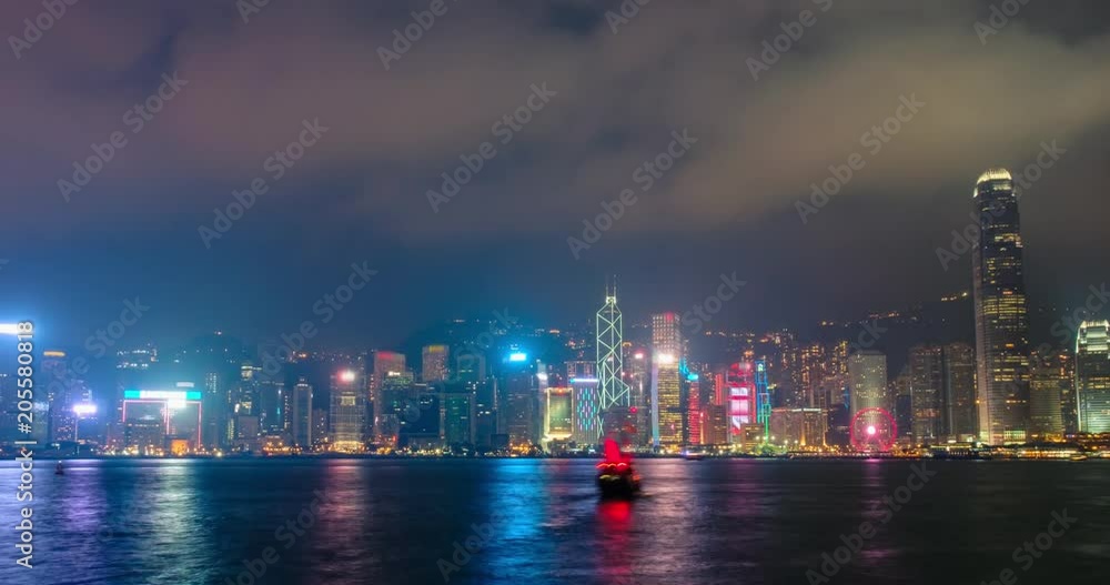 Aerial tNight imelapse of illuminated Hong Kong skyline. Hong Kong, China Aerial tNight imelapse of illuminated Hong Kong skyline. Hong Kong, China