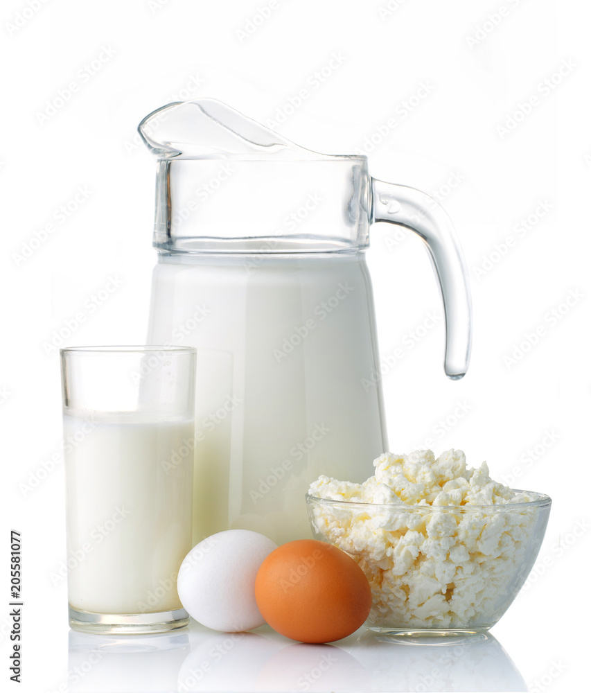 Dairy and protein products concept. Isolated on a white background Dairy and protein products concept. Isolated on a white background