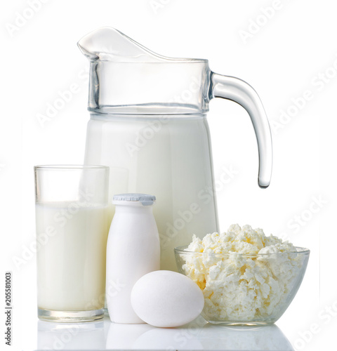 Dairy and protein products concept. Isolated on a white background