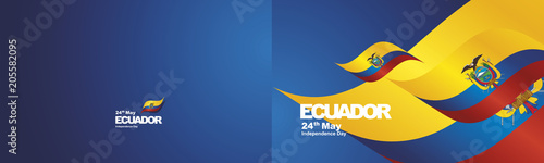 Independence Day Ecuador flag ribbon two fold landscape background
