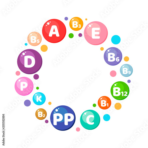 Vector illustration. Infographics. Circle. Vitamins, minerals, nutrients.