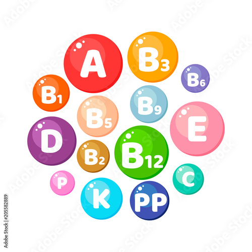 Vector illustration. Infographics. Circle. Vitamins, minerals, nutrients.
