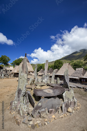 A large megalithic meeting place in the center of the Bena traditional village in Flores, Indonesia. photo