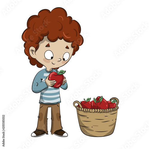 Niño con fruta en la mano