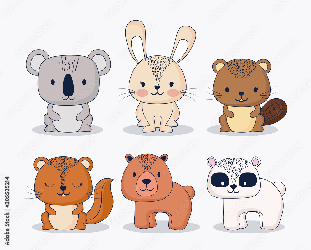 icon set of cute animals over white background, colorful design. vector illustration