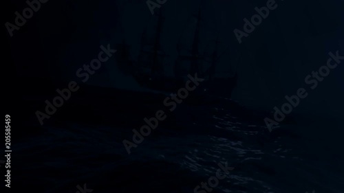 Sailing Ship Drifting in a Middle of a big Storm at Sea photo