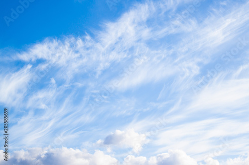 Cumulus and air white clouds. Cloudy blue sky abstract background.