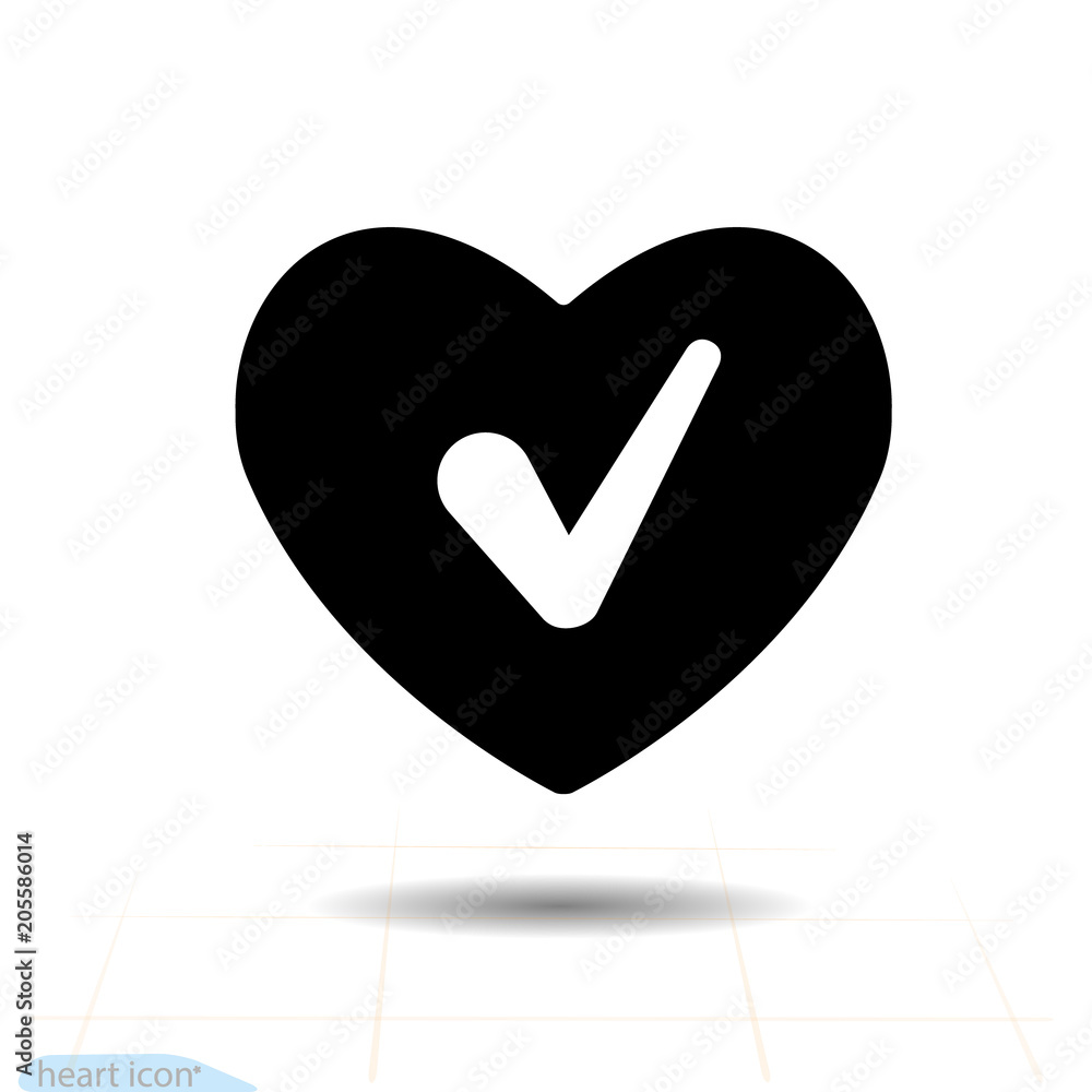 Heart vector black icon, Love symbol. Check mark in heart. Valentines day sign, emblem, Flat style for graphic and web design, logo. Tick symbol in black illustration Heart vector black icon, Love symbol. Check mark in heart. Valentines day sign, emblem, Flat style for graphic and web design, logo. Tick symbol in black illustration