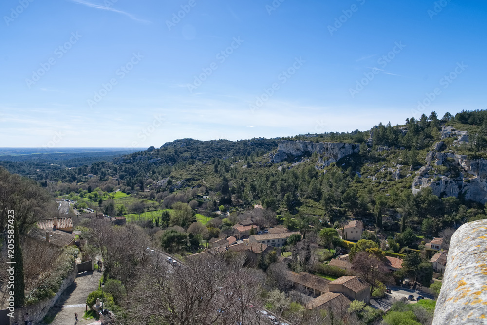 Old medieval city on the rock formation in Les Baux de Provence - Camargue - France