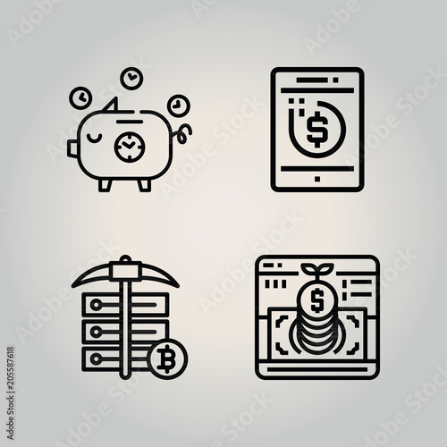 Outline coin 4 vector icons set. coin icon page symbol for your web site design coin icon logo  app  ui. coin icon vector illustration  eps10.