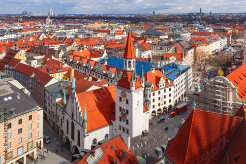 Aerial view of Old Town Hall in Munich, Bavaria, Germany