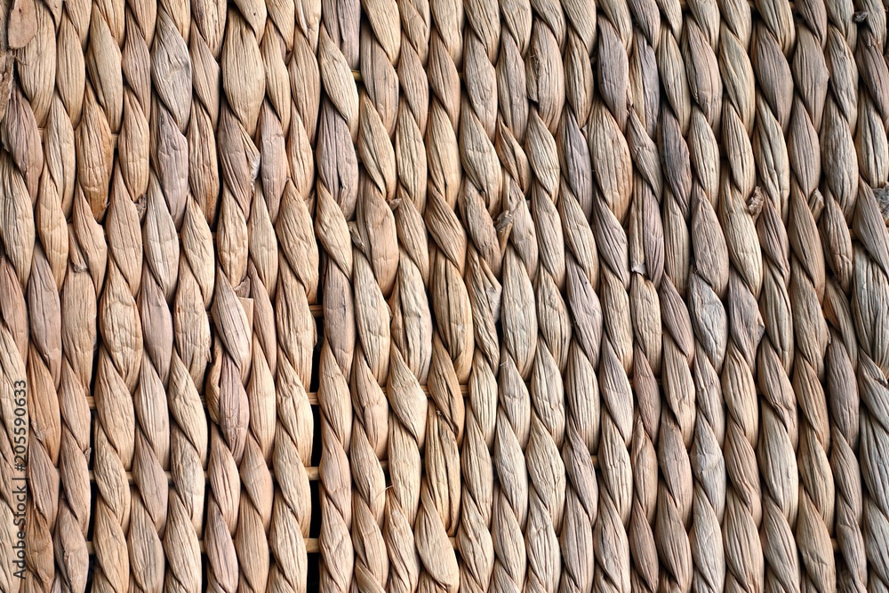 Background texture of beige or straw colored wicker or seagrass - obrazy, fototapety, plakaty 