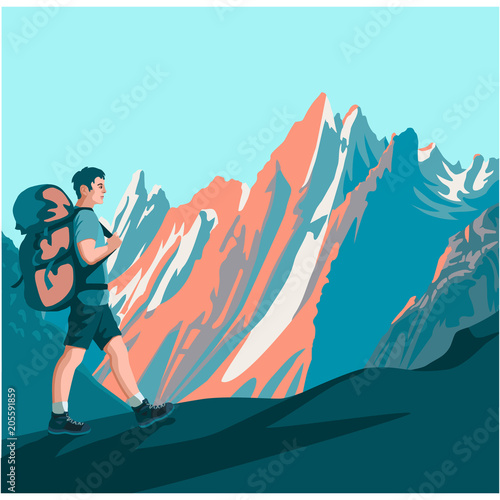 Hiker walks along a mountain path